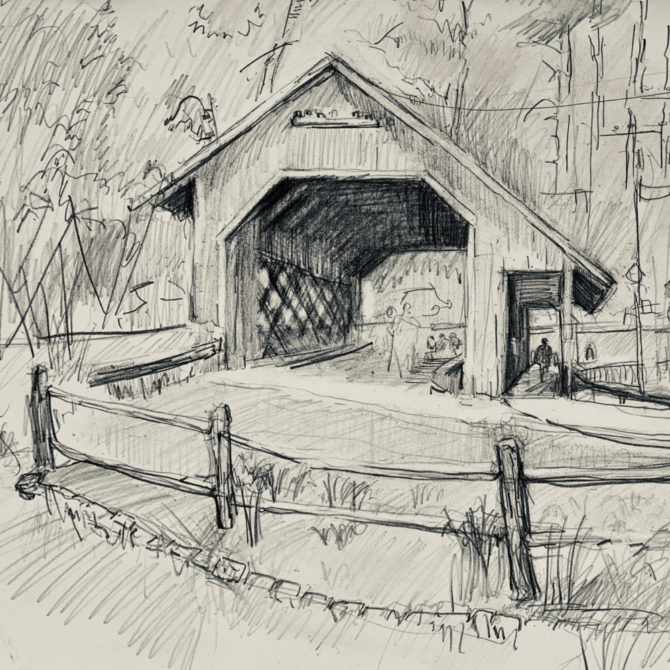 Plein Air Sketch of Creamery Bridge by Leigh Niland