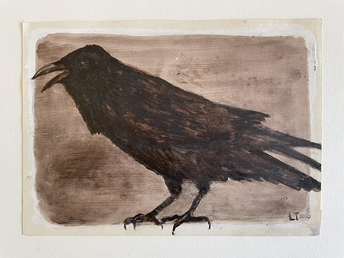 Bright Crow, Walnut Ink Painting by Lydia Thomson