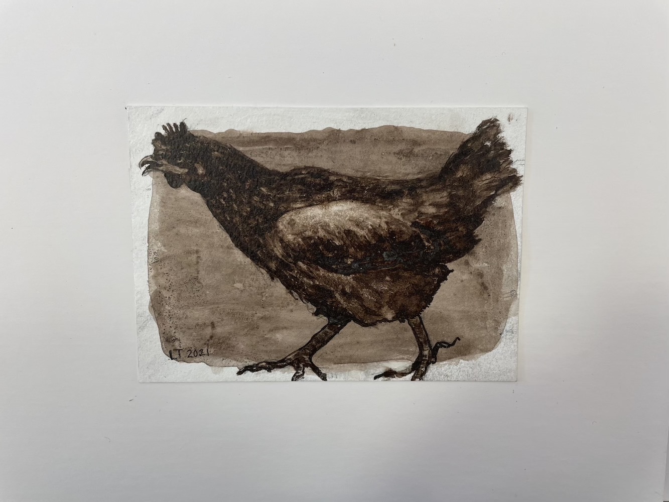 ChickenStrut, Walnut Ink Painting by Lydia Thomson
