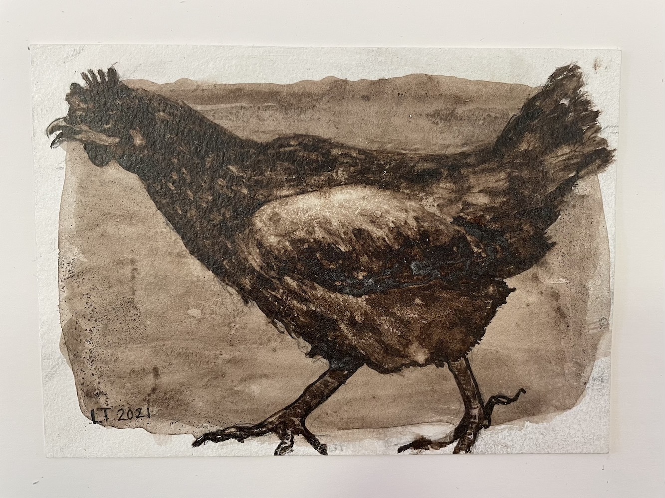 ChickenStrut, Walnut Ink Painting by Lydia Thomson