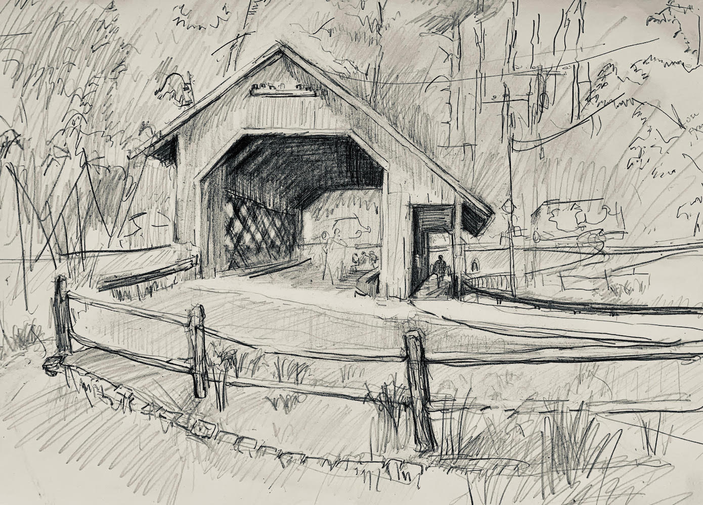 Creamery Bridge, Brattleboro VT 2020 Drawing by Leigh Niland