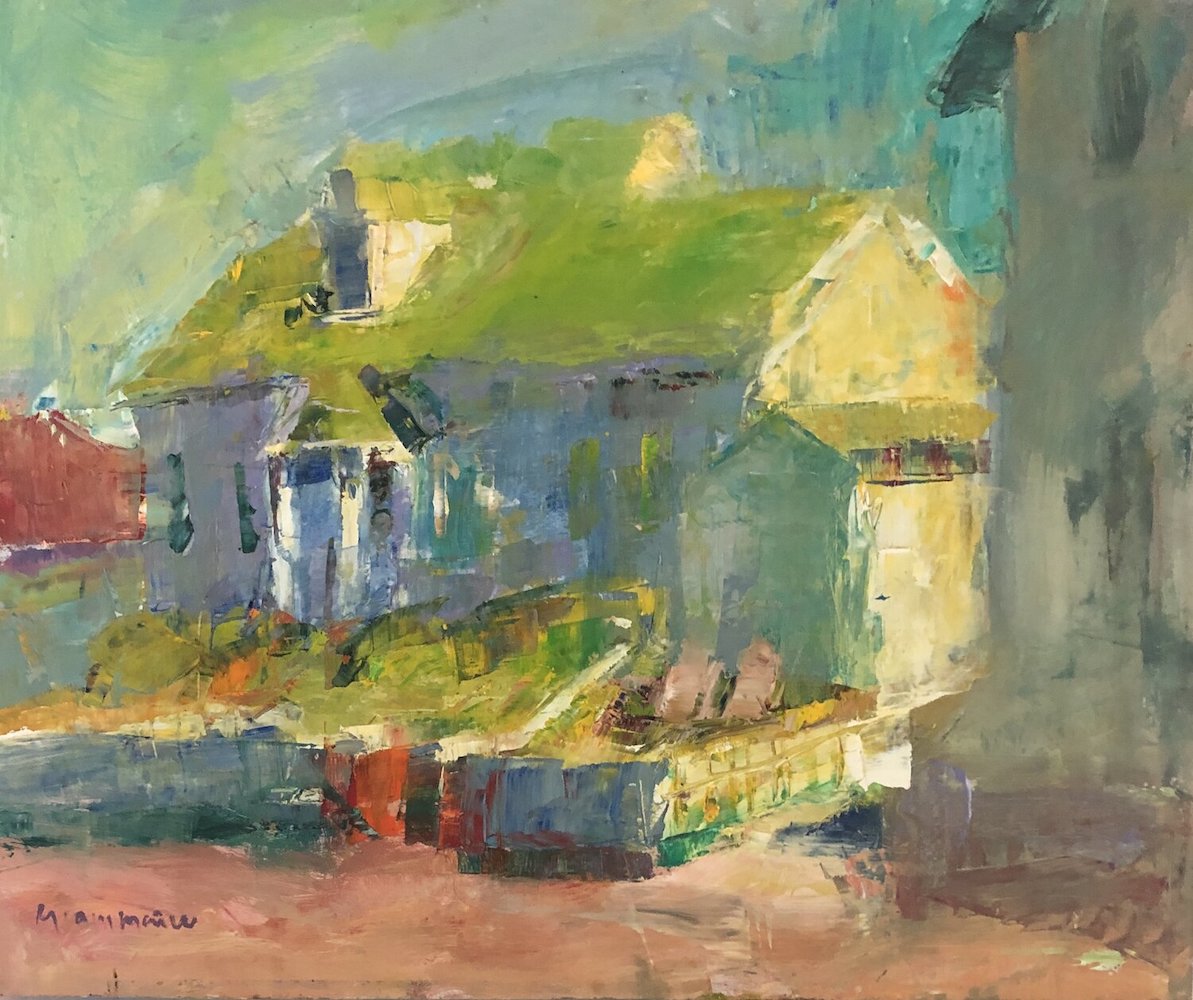 Green Roof, Plein Air Oil Painting by Mary Giammarino